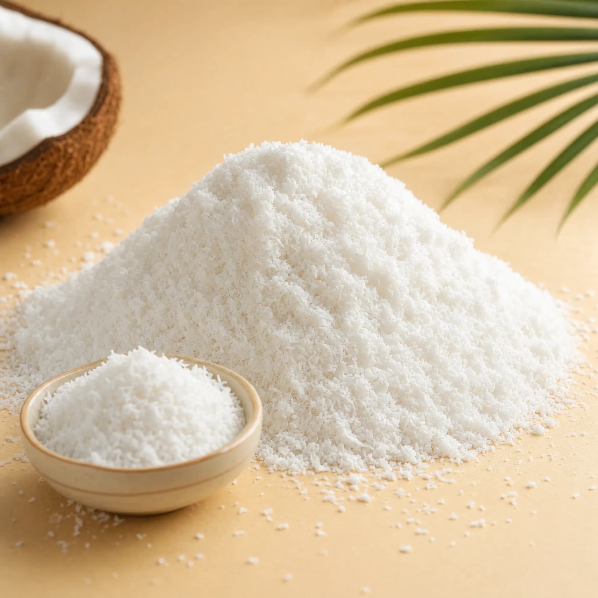 Pure white fine-grade desiccated coconut flakes